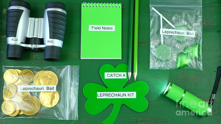 Candy Photograph - St Patricks Day Catch a Leprechaun Kit Flat Lay Overhead. by Milleflore Images