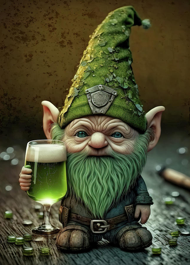 St Patricks Day Gnome Celebrating With A Green Beer Digital Art by Jim Vallee