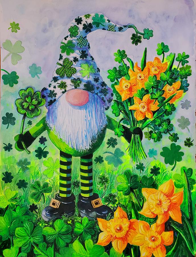 St. Patricks Day Gnome Painting by Diane Phalen