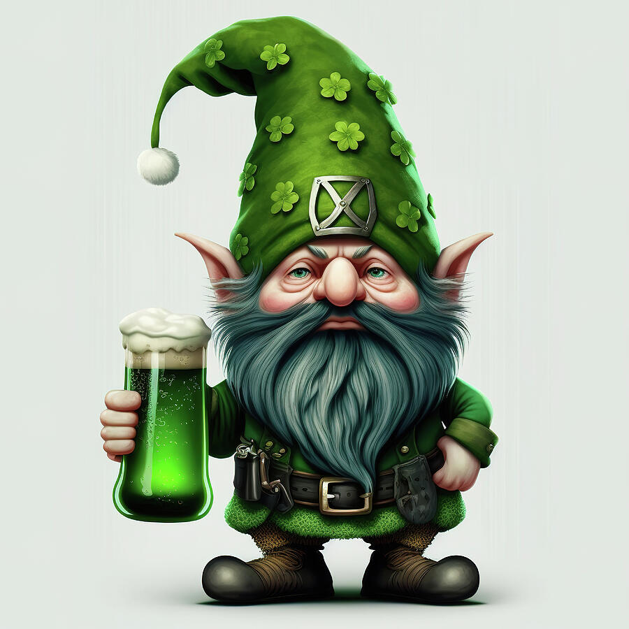 St. Patricks Day Gnome With Green Beer Digital Art by Jim Vallee