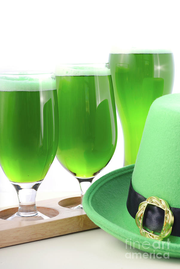 Beer Photograph - St Patricks Day green beer by Milleflore Images