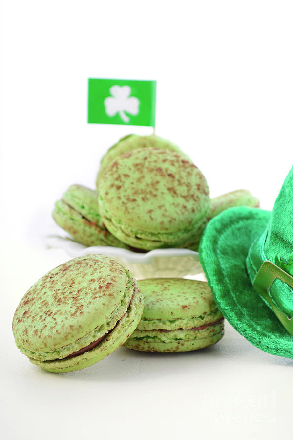 Cookie Photograph - St Patricks Day green macarons. by Milleflore Images