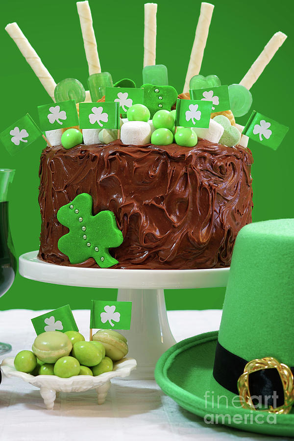St Patricks Day Party Table with Chocolate Cake Photograph by Milleflore Images