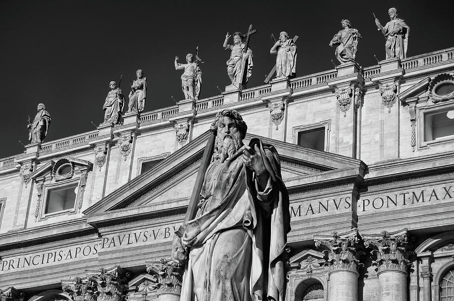 St. Paul Fronting St. Peter's Basilica in Vatican City Rome Black and 