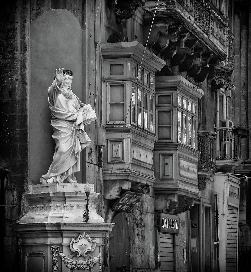 St Pauls statue in Valletta - Monochrome photo Photograph by Stephan Grixti