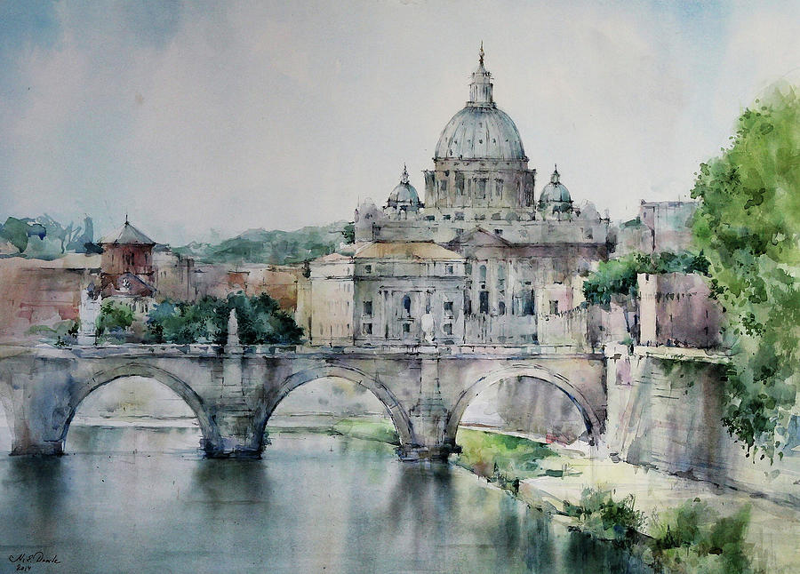 Architecture Painting - St. Peter Basilica - Rome - Italy by Natalia Eremeyeva Duarte