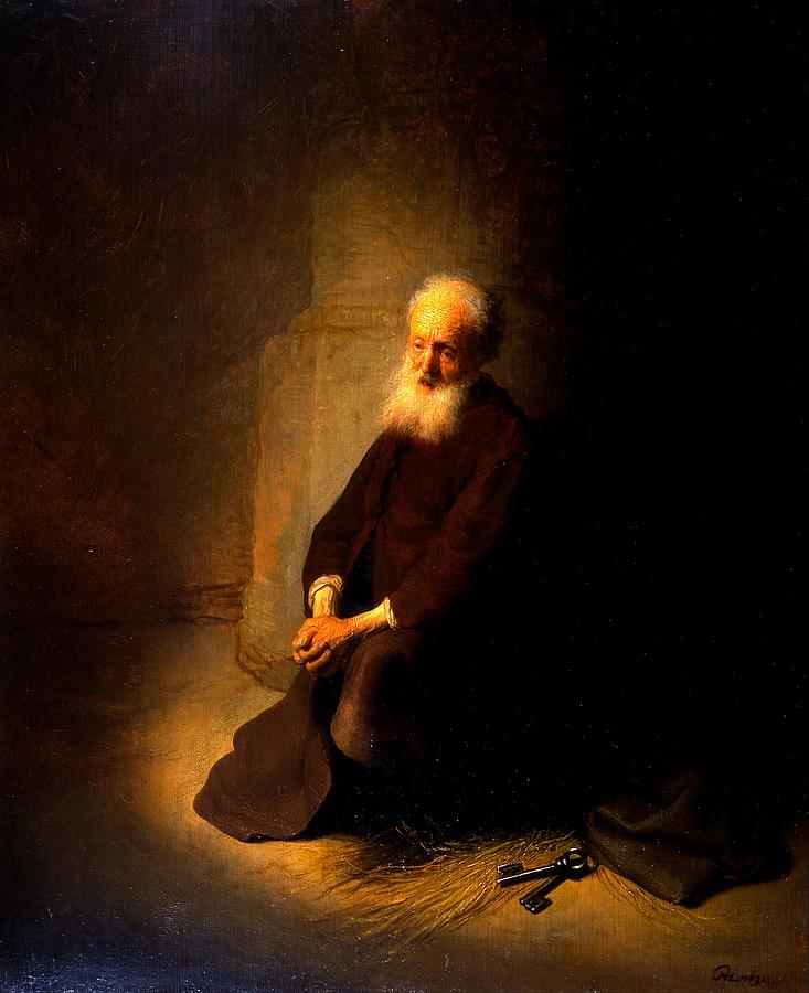 Rembrandt Painting - St Peter in Prison The Apostle Peter Kneeling by Rembrandt