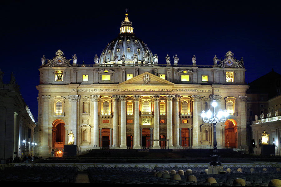 Michelangelo Photograph - St. Peters Basilica At Night by Douglas Taylor