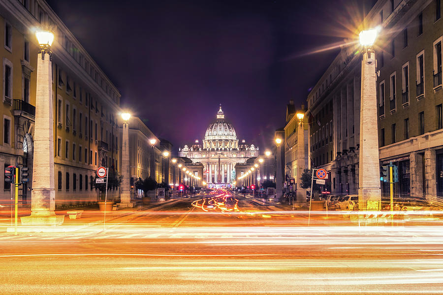 St. Peters Basilica Under Lights Photograph by Joseph S Giacalone