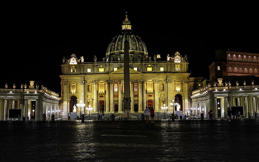 Garden Photograph - St. Peters Basilica, Vatican City at night 1 by Nina Kulishova
