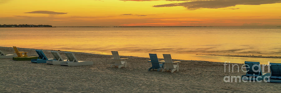 St. Petersburg Florida Spa Beach Chairs at Sunrise Panorama Phot Photograph by Paul Velgos
