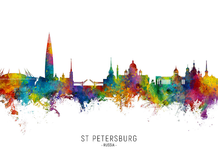Skyline Digital Art - St Petersburg Russia Skyline #28 by Michael Tompsett