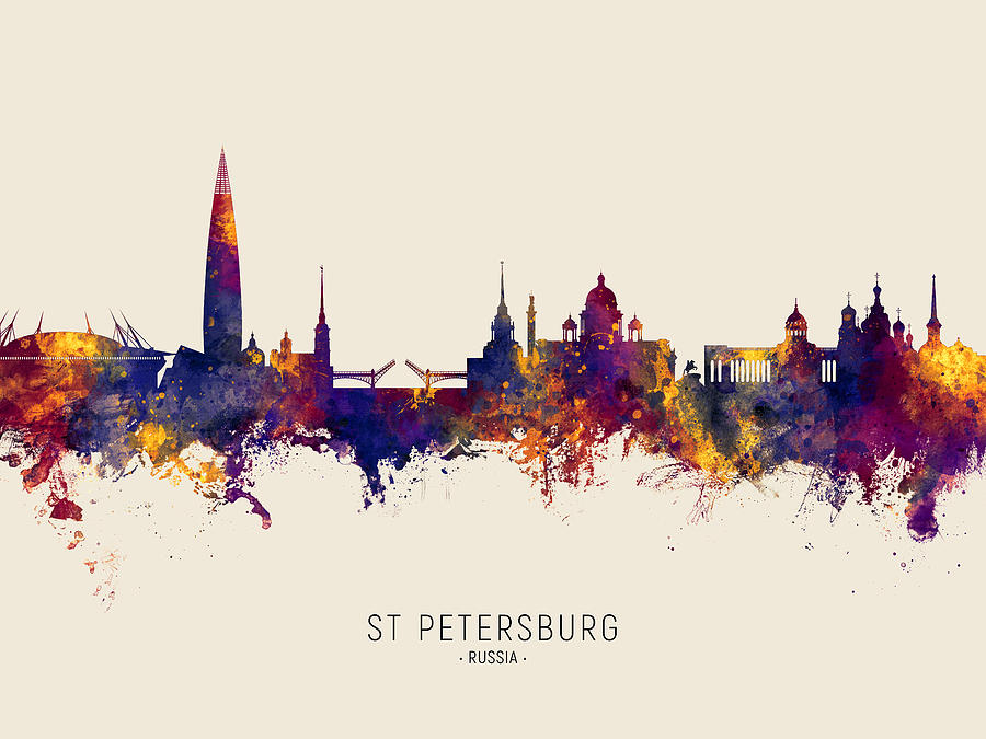 Skyline Digital Art - St Petersburg Russia Skyline #33 by Michael Tompsett