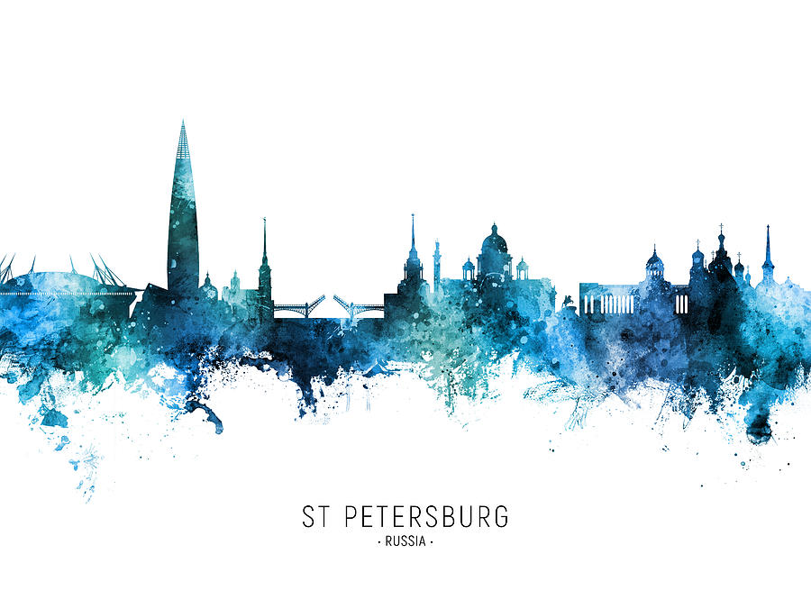 Skyline Digital Art - St Petersburg Russia Skyline #37 by Michael Tompsett