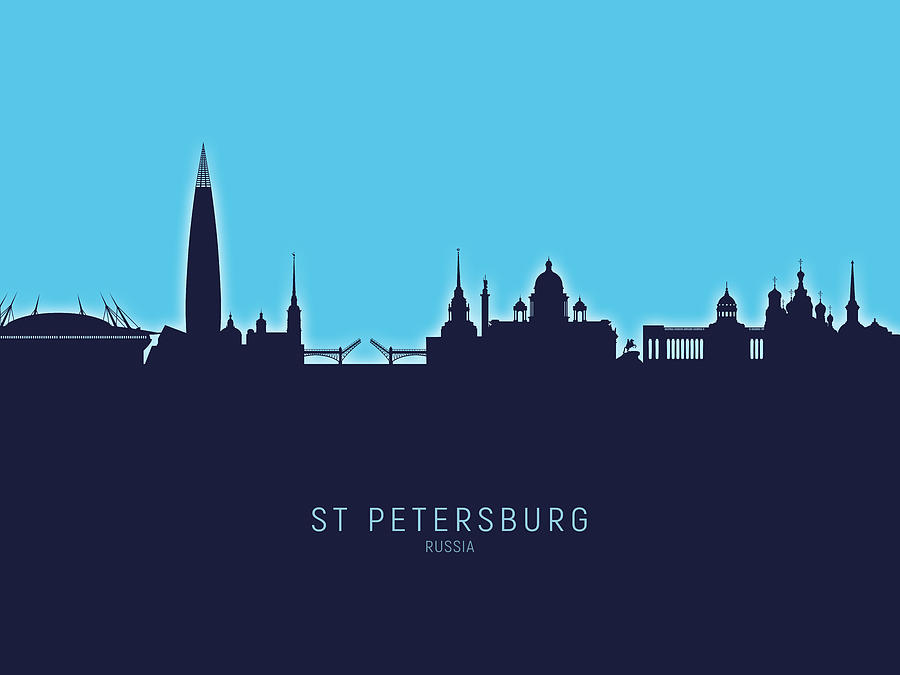 Skyline Digital Art - St Petersburg Russia Skyline #44 by Michael Tompsett