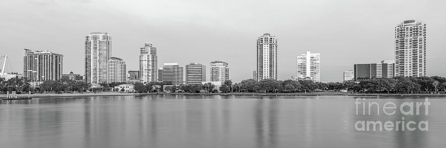 St. Petersburg Skyline Florida Black and White Panoramic Photo Photograph by Paul Velgos
