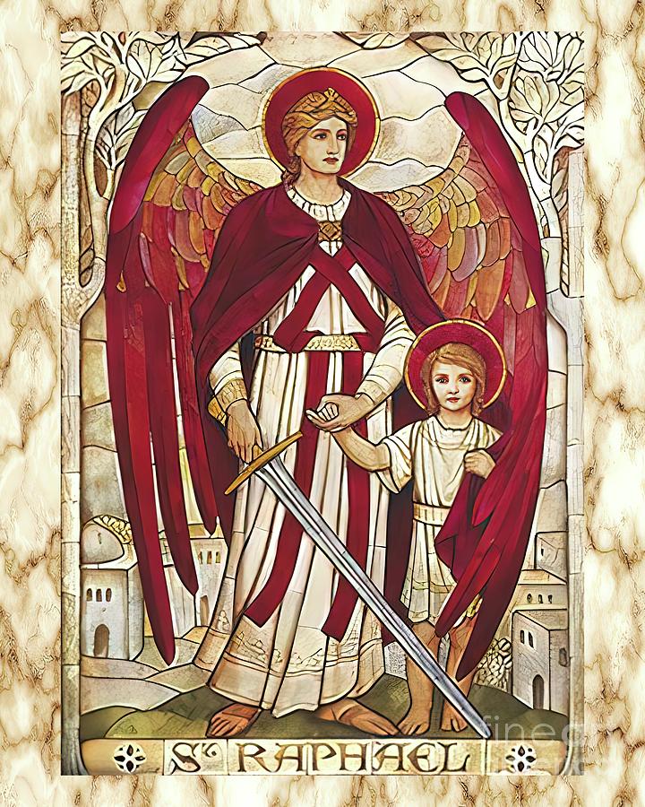 St Raphael Archangel Angel Catholic Saint Mixed Media by Iconography