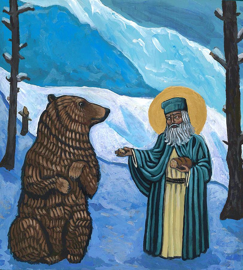 St. Seraphim and Bear Painting by Kelly Latimore
