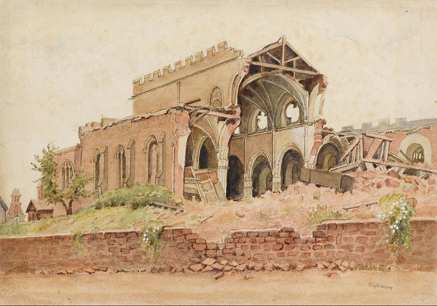 St Sidwell s Church Exeter after the Blitz Painting by Olive Wharry