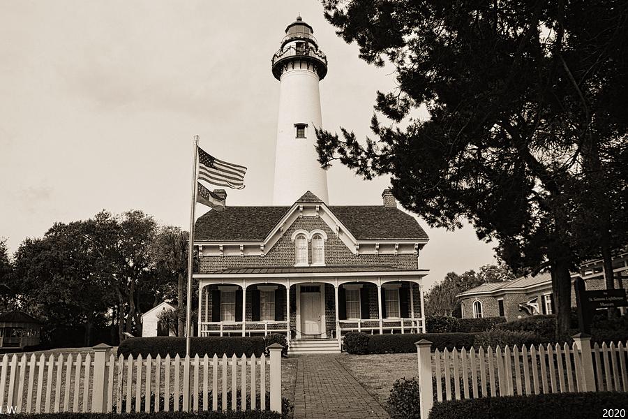 St. Simons Island Lighthouse Black And White Photograph by Lisa Wooten