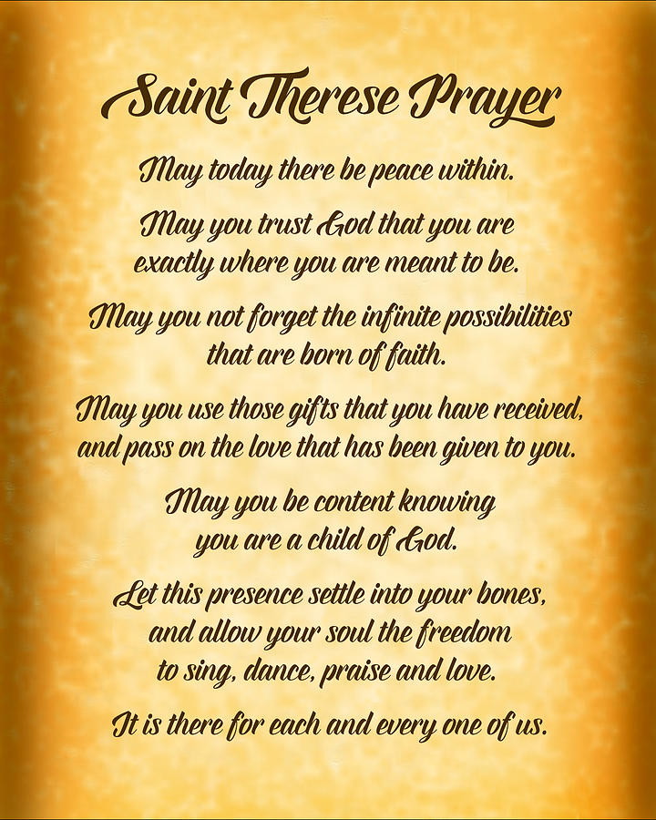 St. Therese Prayer - Gold Version Digital Art by Ginny Gaura