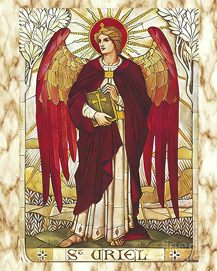 St Uriel Archangel Angel Catholic Saint  Mixed Media by Iconography