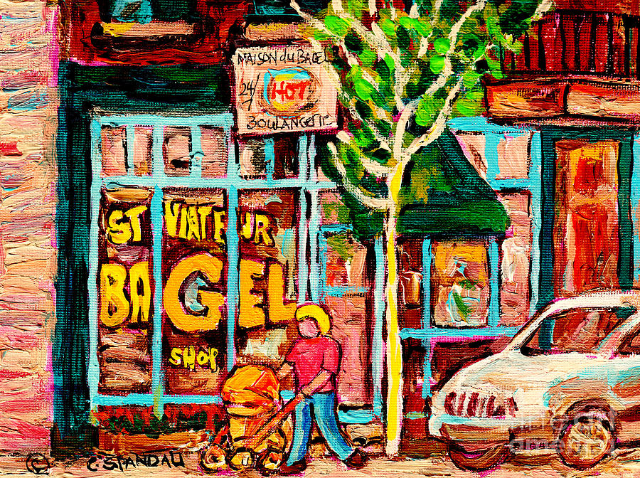 St Viateur Bagel Montreal Landmark Painting C Spandau Streetscenes Famous Corner Stores Original Art Painting by Carole Spandau