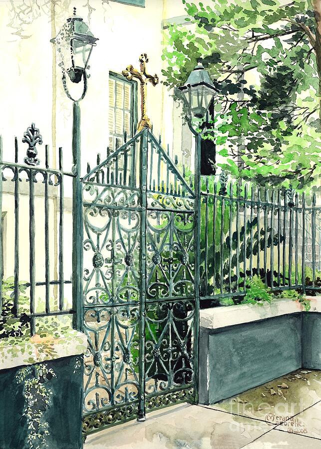St. Vincents Catholic School side gate Painting by Merana Cadorette