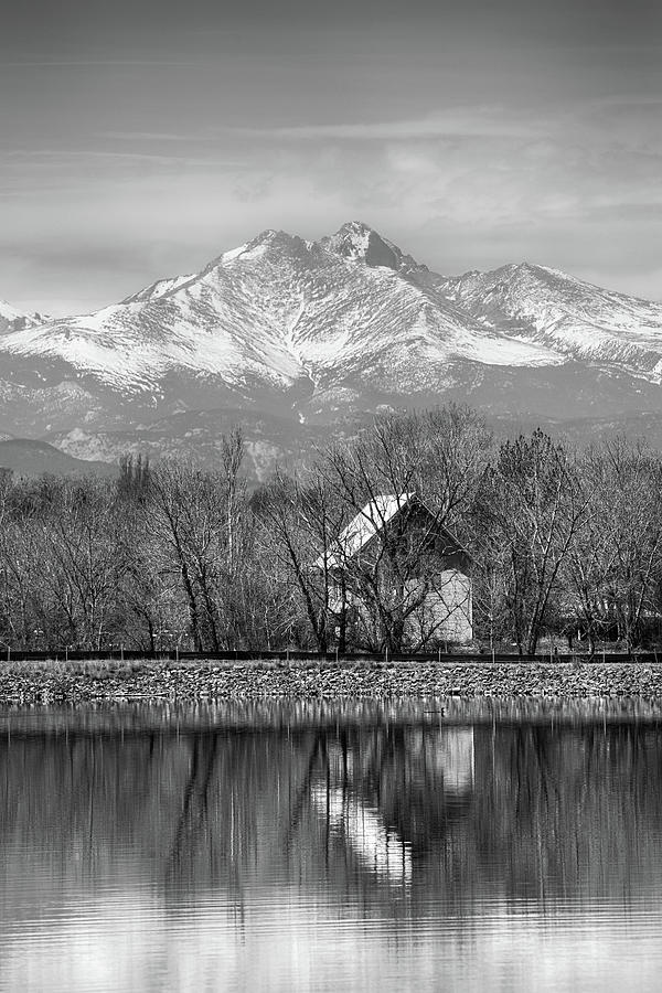 St Vrain Ponds Longs Peak View In Black And White Photograph