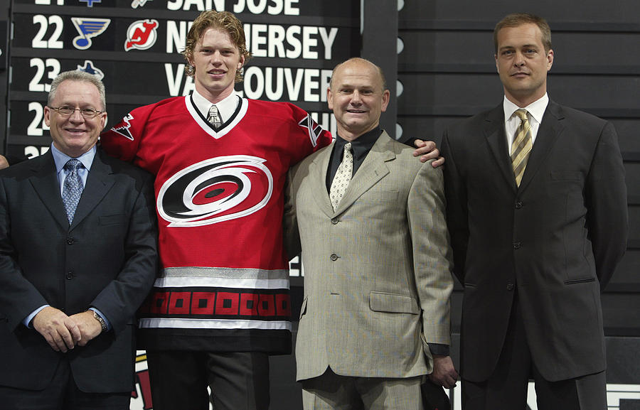 Staal stands with Hurricanes reps Photograph by Elsa