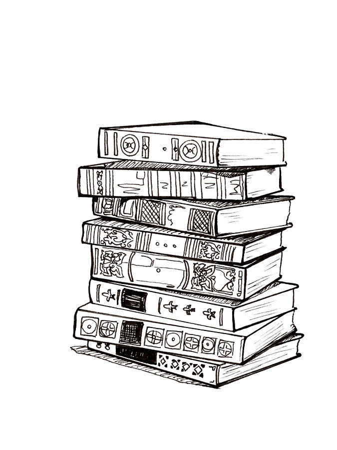 Stack of Books - line drawing by Katherine Nutt