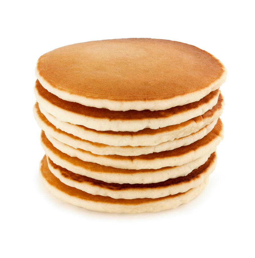 Stack of eight buttermilk pancakes on a white table Photograph by Subjug