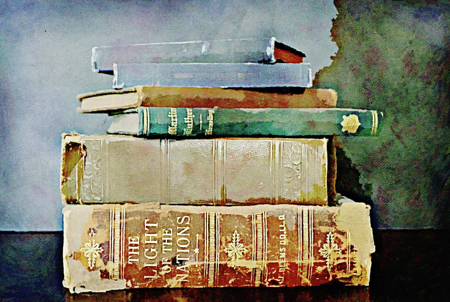 Stack of Old Books Artsy Old World Style Digital Art by Gaby Ethington