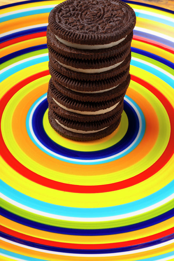 Stack Of Oreo Cookies On Circle Plate Photograph by Garry Gay - Fine ...