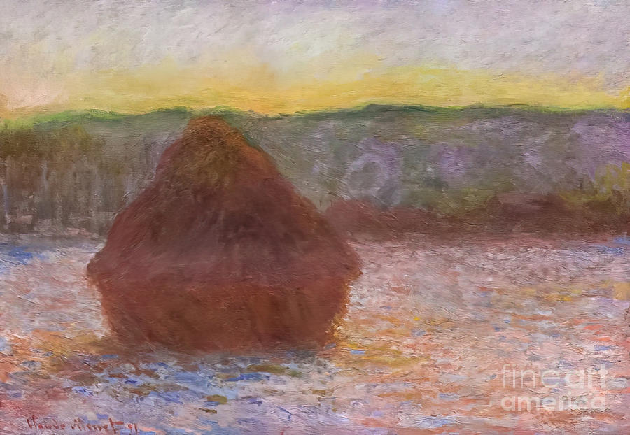 Stack of Wheat, Thaw at Sunset by Claude Monet 1891 Painting by Claude Monet