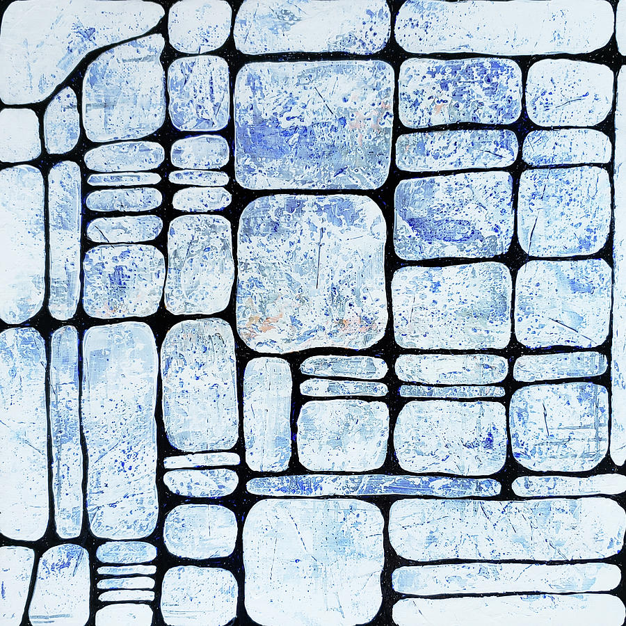 STACKED Abstract in Blue and White Painting by Lynnie Lang