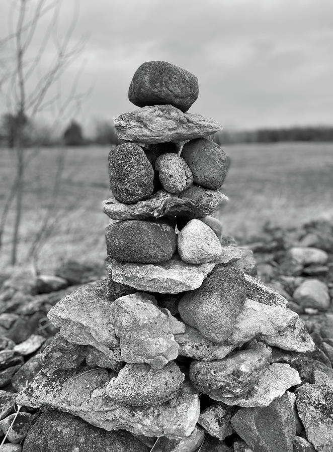 Stacked Field Stones B W Photograph by David T Wilkinson