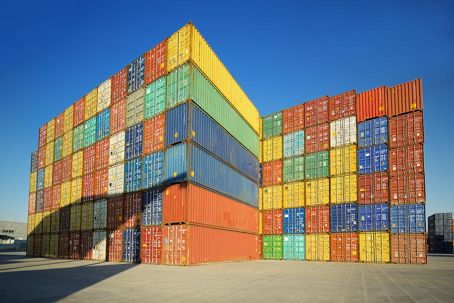 Stacked Shipping Containers in Port Photograph by Christian Petersen-Clausen