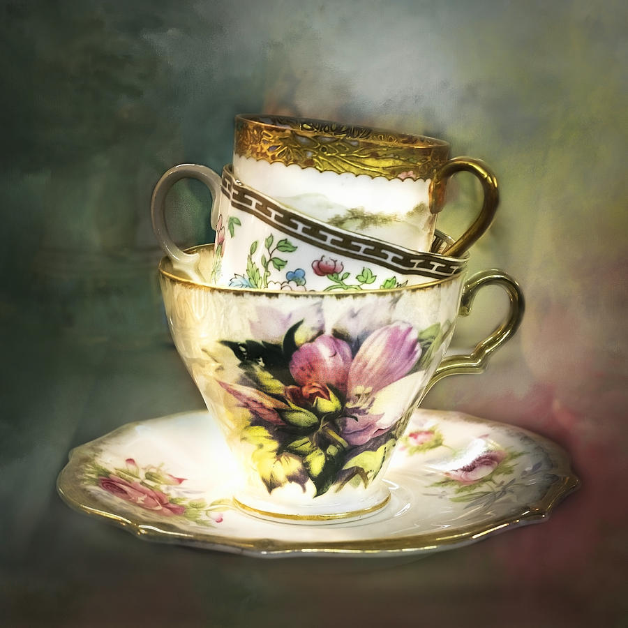 Stacked Vintage Teacups by Harriet Feagin Stacked Vintage Teacups by Harriet Feagin