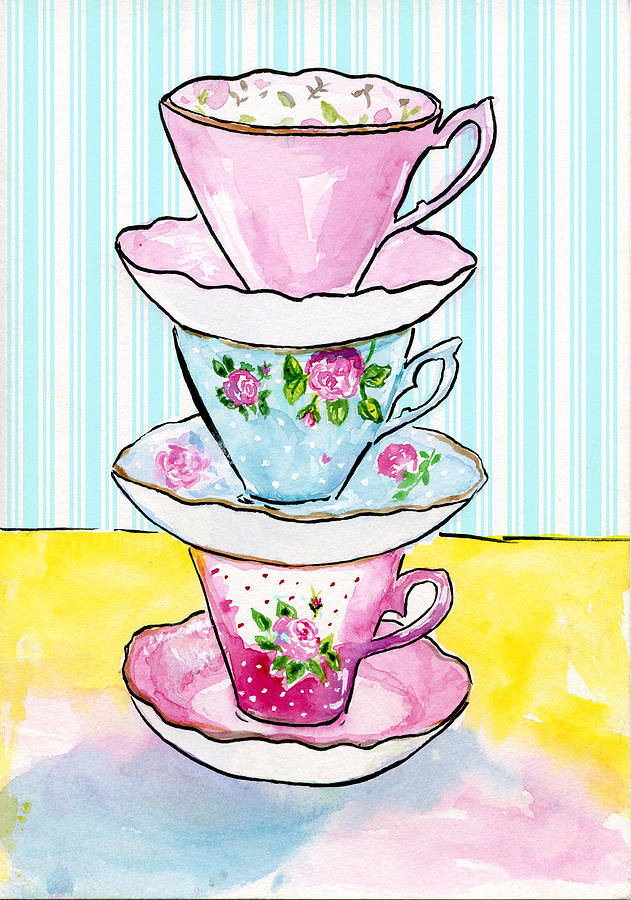 Stacking Tea Cups Painting by Roxie Frausto-Thiessen | Pixels