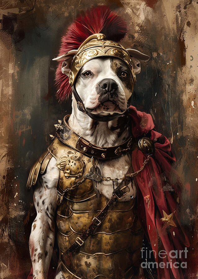Dog Painting - Staffordshire Bull Terrier - sporting the vestments of a Roman arena champion by Adrien Efren