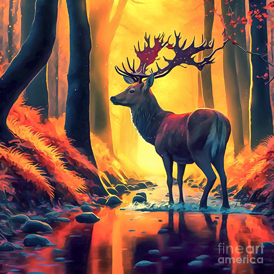 Stag in the autumn forest paint Painting by Odon Czintos - Fine Art America