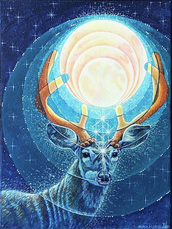 Stag Moon-July Painting by Kristen Holmberg Paradiso - Pixels
