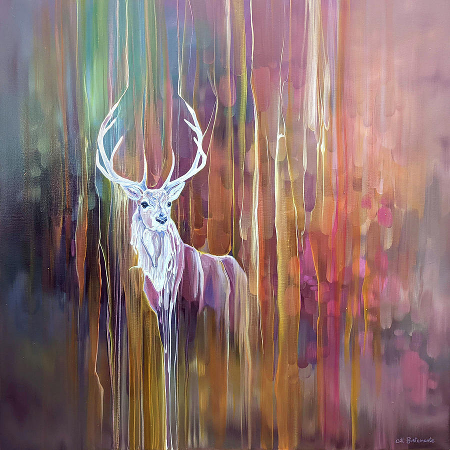 Stag on semi abstract background Painting by Gill Bustamante - Fine Art ...