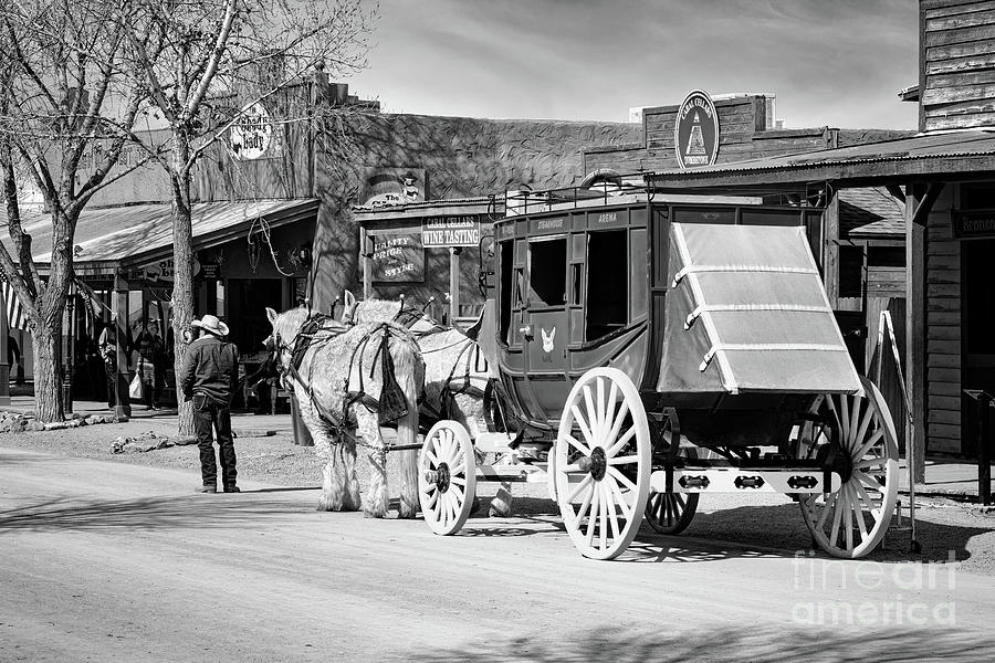 Stagecoach Waiting For A Fare Bw Photograph