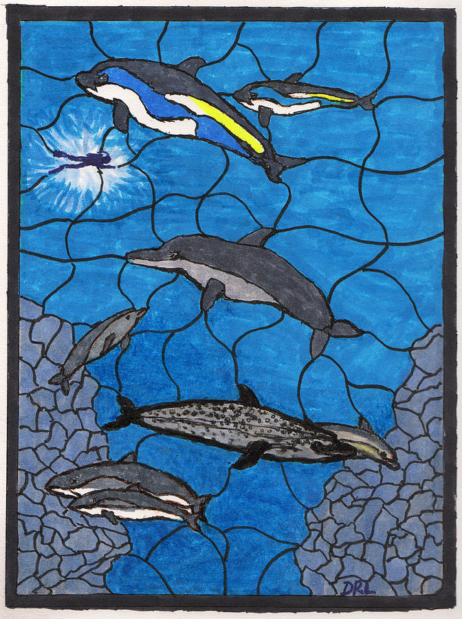 Stained Glass Atlantic Dolphins and Porpoises Drawing by Danny Lowe