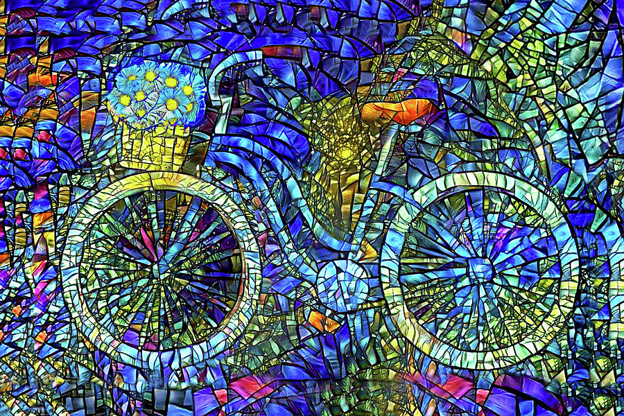 Stained Glass Bicycle Art Digital Art by Peggy Collins