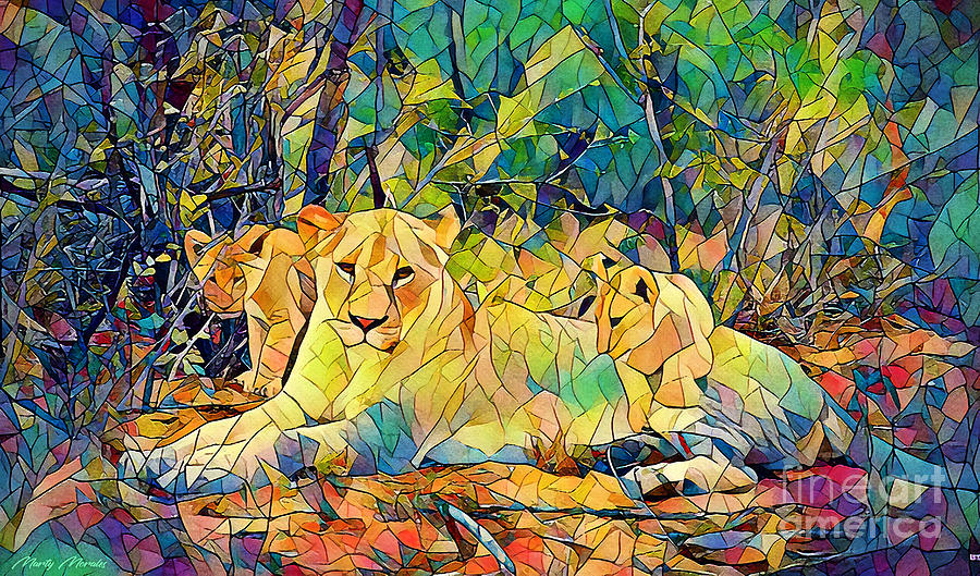 Stained Glass Big Cats V1 Digital Art by Martys Royal Art