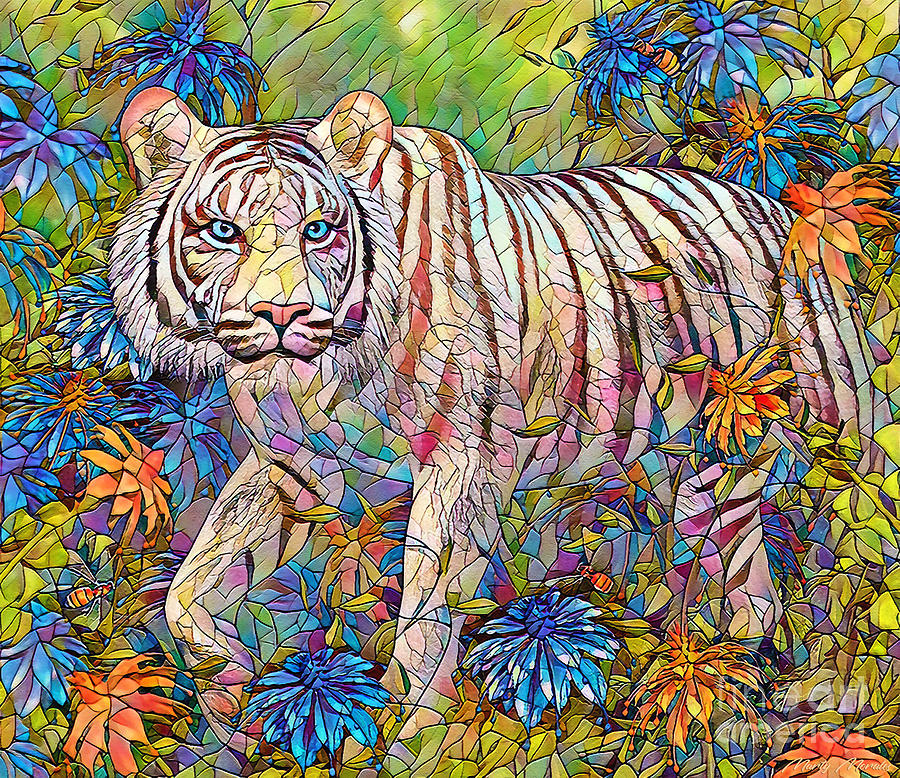 Lion Mixed Media - Stained Glass Big Cats V3 by Martys Royal Art
