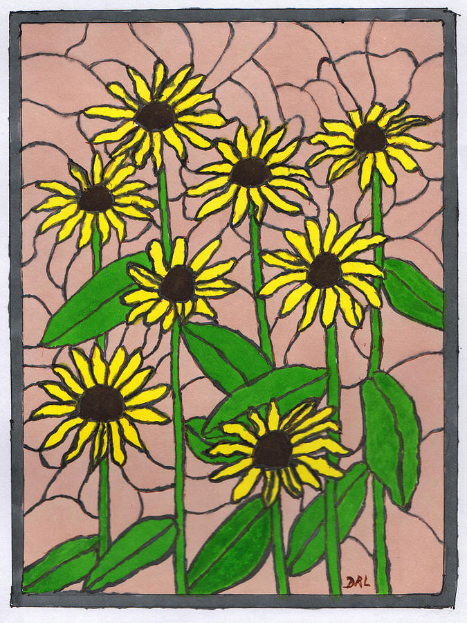 Stained Glass Black-eyed Susans Drawing by Danny Lowe - Pixels